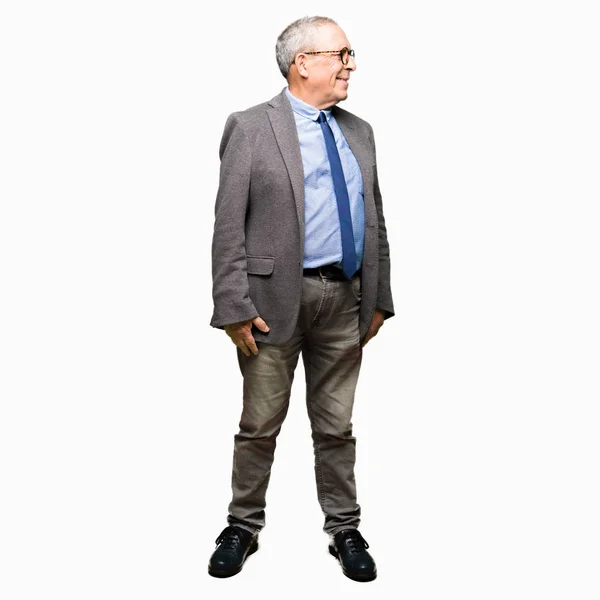 Handsome Senior Businesss Man Bär Glasögon Och Slips Tittar Bort — Stockfoto