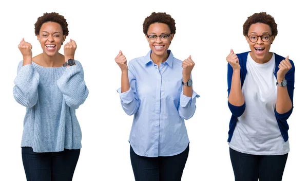 Mujer Afroamericana Joven Con Pelo Afro Sobre Fondo Aislado Celebrando — Foto de Stock