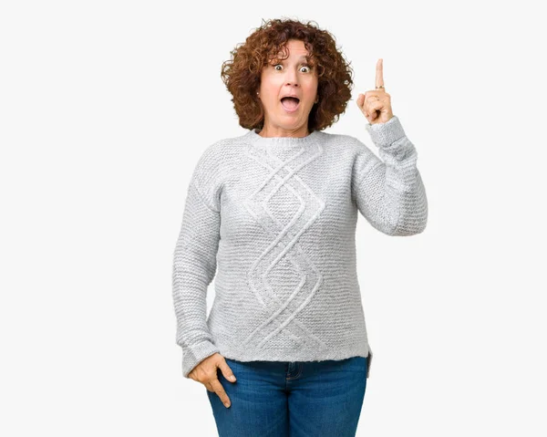 Schöne Seniorin Mittleren Alters Die Winterpullover Über Isoliertem Hintergrund Trägt — Stockfoto