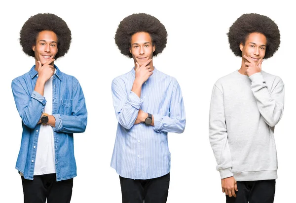 Collage Van Jonge Man Met Afro Haar Witte Geïsoleerde Achtergrond — Stockfoto