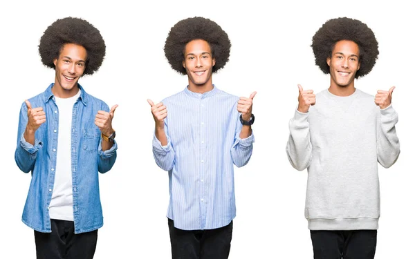 Collage Ung Man Med Afro Hår Över Vita Isolerade Bakgrund — Stockfoto