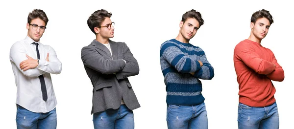 Collage Joven Hombre Negocios Guapo Sobre Fondo Aislado Sonriendo Mirando — Foto de Stock