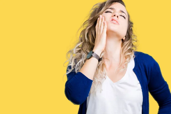 Beautiful Young Blonde Woman Isolated Background Touching Mouth Hand Painful — Stock Photo, Image