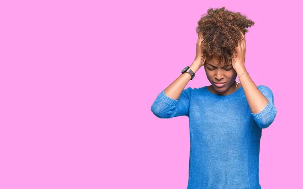 Beautiful Young African American Woman Isolated Background Suffering Headache Desperate — Stock Photo, Image