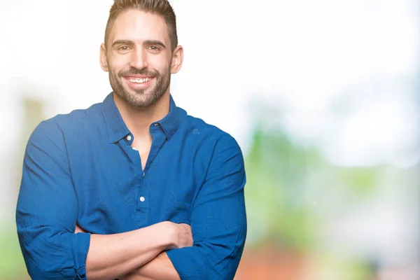 Young Handsome Man Isolated Background Happy Face Smiling Crossed Arms — Stock Photo, Image