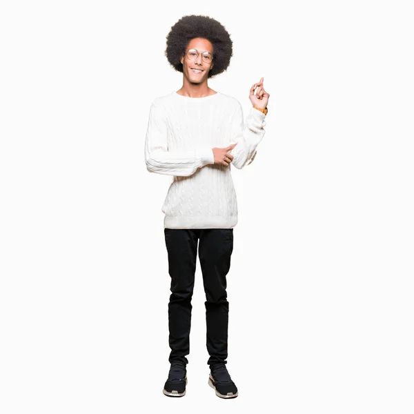 Young African American Man Afro Hair Wearing Glasses Big Smile — Stock Photo, Image