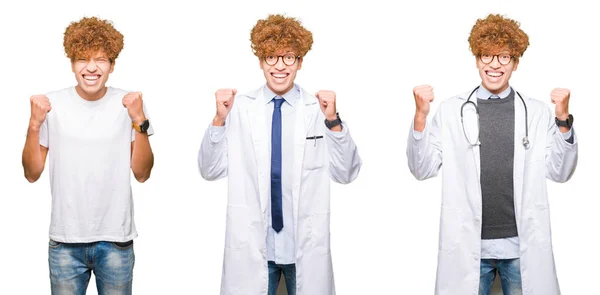 Kolaż Młodego Lekarza Człowiek Nosi Płaszcz Medyczny Białym Tle Okazji — Zdjęcie stockowe