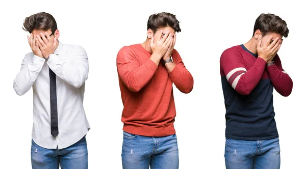 Collage Joven Hombre Negocios Guapo Sobre Fondo Aislado Con Expresión —  Fotos de Stock