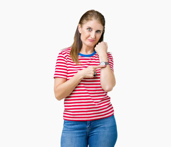 Middle Age Mature Woman Wearing Casual Shirt Isolated Background Hurry — Stock Photo, Image