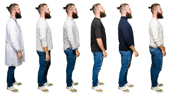 Collage Young Man Bun White Isolated Background Looking Side Relax — Stock Photo, Image