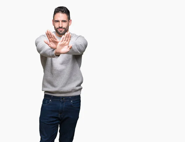 Joven Hombre Guapo Con Sudadera Sobre Fondo Aislado Expresión Rechazo —  Fotos de Stock