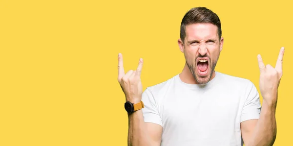 Handsome Man Wearing Casual White Shirt Shouting Crazy Expression Doing — Stock Photo, Image
