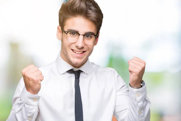 Young Business Man Wearing Glasses Isolated Background Celebrating Surprised Amazed — Stock Photo, Image