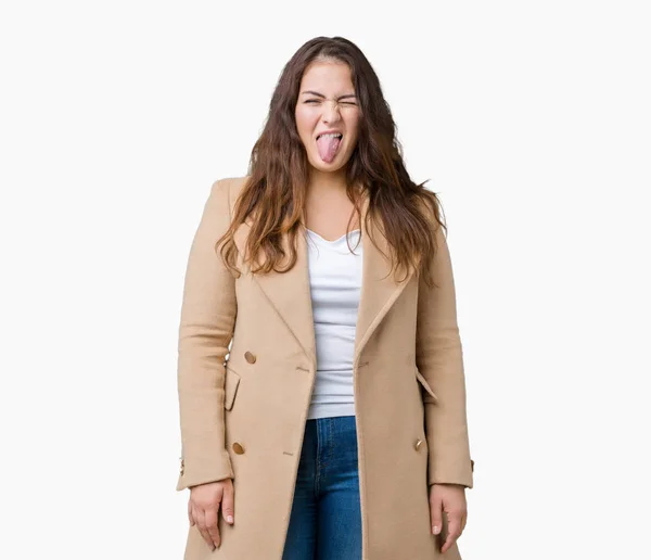 Krásná Navíc Velikost Mladá Žena Nosí Zimní Kabát Přes Izolované — Stock fotografie