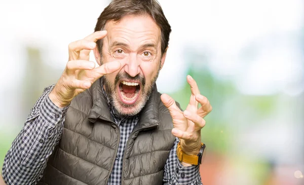 Middle Age Handsome Man Wearing Winter Vest Shouting Frustrated Rage — Stock Photo, Image