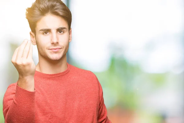 Giovane Bell Uomo Sfondo Isolato Facendo Gesto Italiano Con Mano — Foto Stock