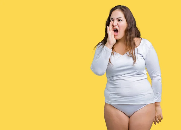 Schöne Size Junge Übergewichtige Frau Weißer Unterwäsche Über Isoliertem Hintergrund — Stockfoto