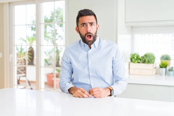 Handsome Hispanic Business Man Shock Face Looking Skeptical Sarcastic Surprised — Stock Photo, Image