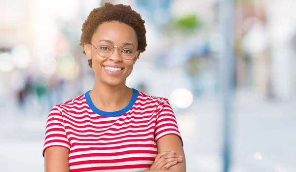 Linda Jovem Afro Americana Vestindo Óculos Sobre Fundo Isolado Rosto — Fotografia de Stock