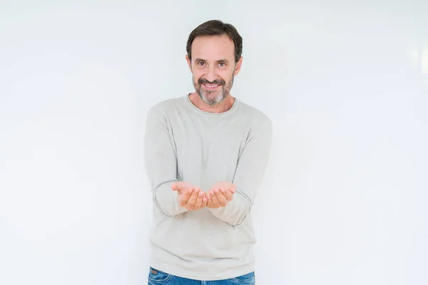 Elegant Senior Man Isolated Background Smiling Hands Palms Together Receiving — Stock Photo, Image