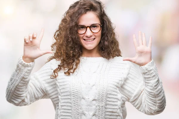 Hermosa Morena Pelo Rizado Chica Joven Con Suéter Invierno Sobre — Foto de Stock