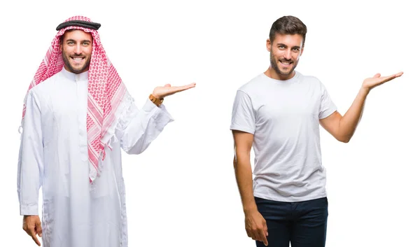 Collage Stilig Ung Man Och Arabisk Man Över Isolerad Bakgrund — Stockfoto