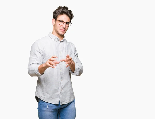 Joven Hombre Guapo Con Gafas Sobre Fondo Aislado Expresión Disgustada — Foto de Stock