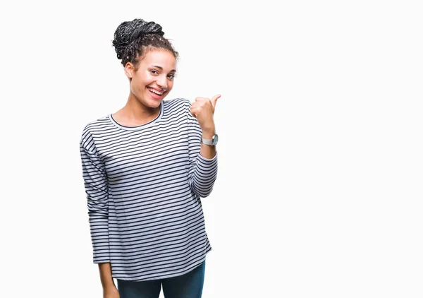 Ung Flätat Hår Afroamerikanska Flicka Klädd Tröja Över Isolerade Bakgrund — Stockfoto