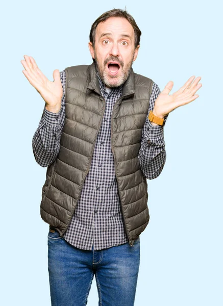 Middle Age Handsome Man Wearing Winter Vest Clueless Confused Expression — Stock Photo, Image