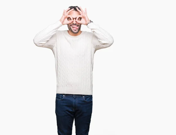 Young Handsome Man Wearing Glasses Isolated Background Doing Gesture Binoculars — Stock Photo, Image