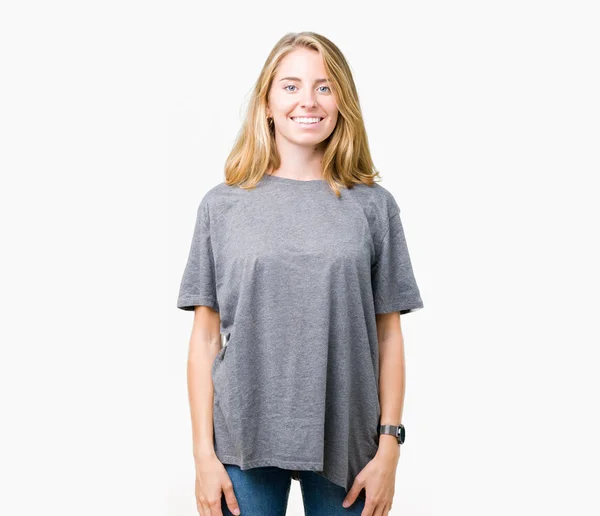 Beautiful Young Woman Wearing Oversize Casual Shirt Isolated Background Happy — Stock Photo, Image