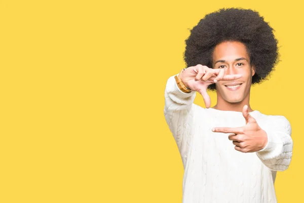 Young African American Man Afro Hair Wearing Winter Sweater Smiling — Stock Photo, Image