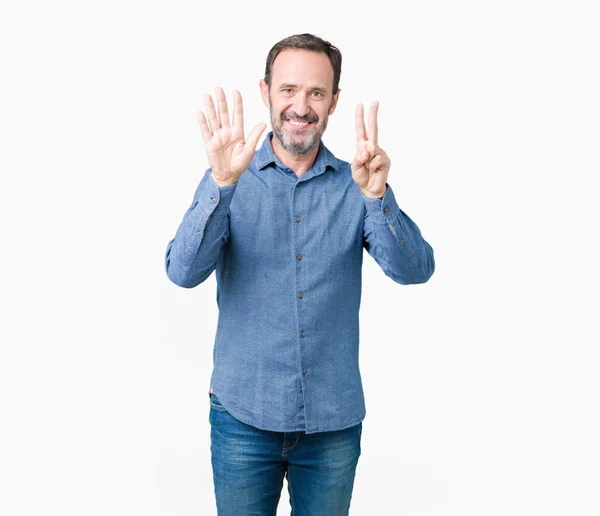 Handsome Middle Age Elegant Senior Man Isolated Background Showing Pointing — Stock Photo, Image