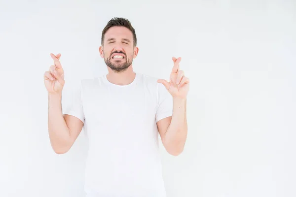 Young Handsome Man Wearing Casual White Shirt Isolated Background Smiling — Stock Photo, Image