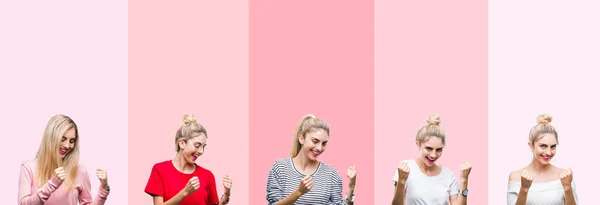 Collage Von Jungen Schönen Blonden Frau Über Lebendigen Bunten Vintage — Stockfoto