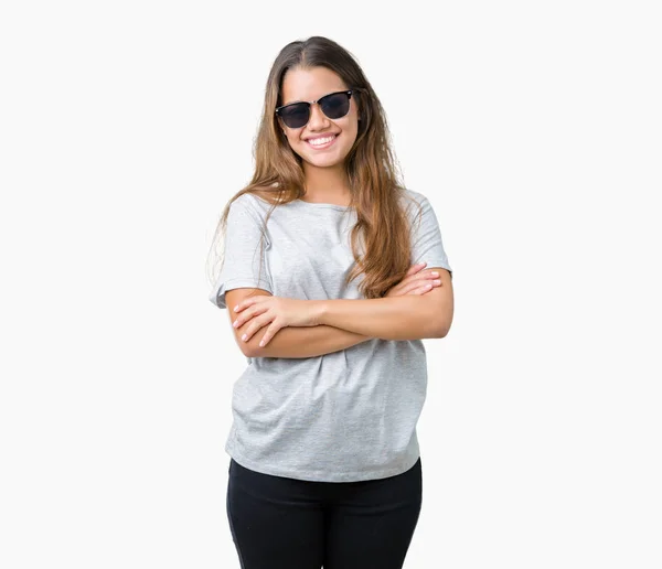 Joven Mujer Morena Hermosa Con Gafas Sol Sobre Fondo Aislado —  Fotos de Stock
