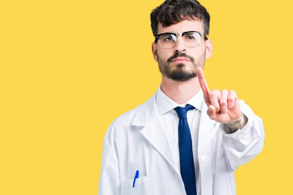 Young Professional Scientist Man Wearing White Coat Isolated Background Pointing — Stock Photo, Image