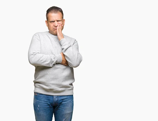 Middle Age Arab Man Wearing Sport Sweatshirt Isolated Background Thinking — Stock Photo, Image