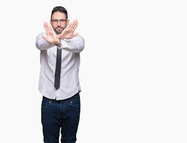 Joven Hombre Negocios Guapo Con Gafas Sobre Fondo Aislado Expresión —  Fotos de Stock