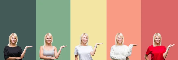 Collage Hermosa Mujer Rubia Sobre Fondo Aislado Vintage Sonriendo Alegre — Foto de Stock