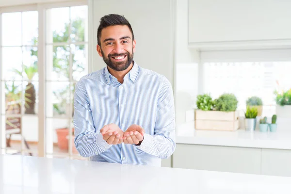 Handsome Hispanic Business Man Smiling Hands Palms Together Receiving Giving — Stock Photo, Image