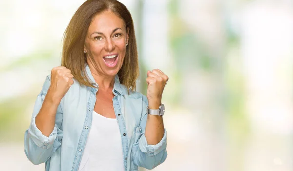 Erwachsene Frau Mittleren Alters Lässigem Jeanshemd Über Isoliertem Hintergrund Sehr — Stockfoto