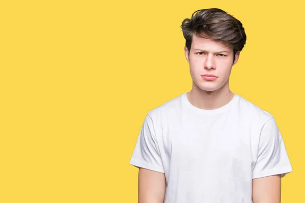 Joven Hombre Guapo Vistiendo Casual Camiseta Blanca Sobre Fondo Aislado — Foto de Stock