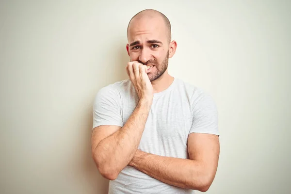 Young Bald Man Beard Wearing Casual White Shirt Isolated Background — Stock Photo, Image