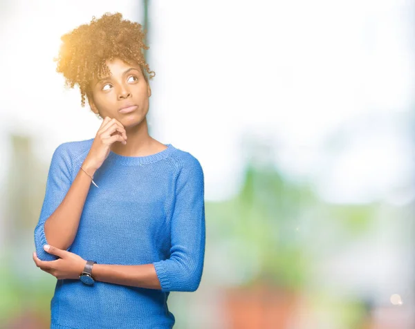 Beautiful Young African American Woman Isolated Background Hand Chin Thinking — Stock Photo, Image