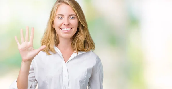 Mulher Negócios Jovem Bonita Sobre Fundo Isolado Mostrando Apontando Para — Fotografia de Stock