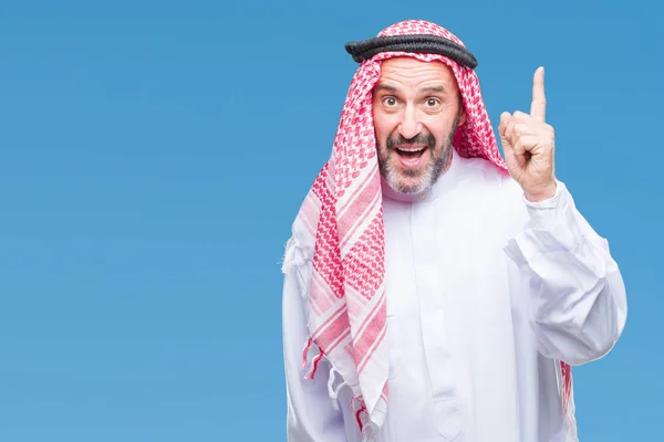 Magas Rangú Arab Ember Keffiyeh Elszigetelt Háttér Ujját Fel Sikeres — Stock Fotó