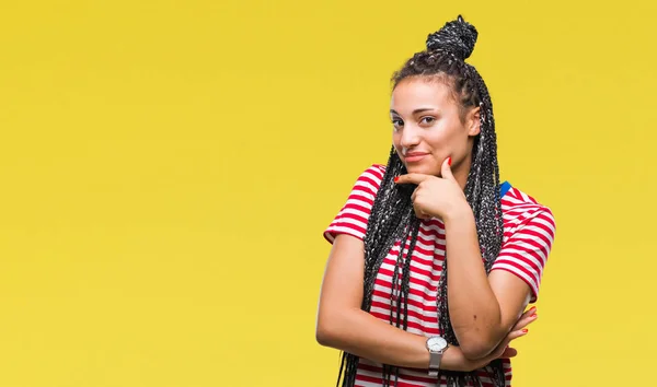 Giovane Capelli Intrecciati Ragazza Afro Americana Sfondo Isolato Guardando Fiducioso — Foto Stock