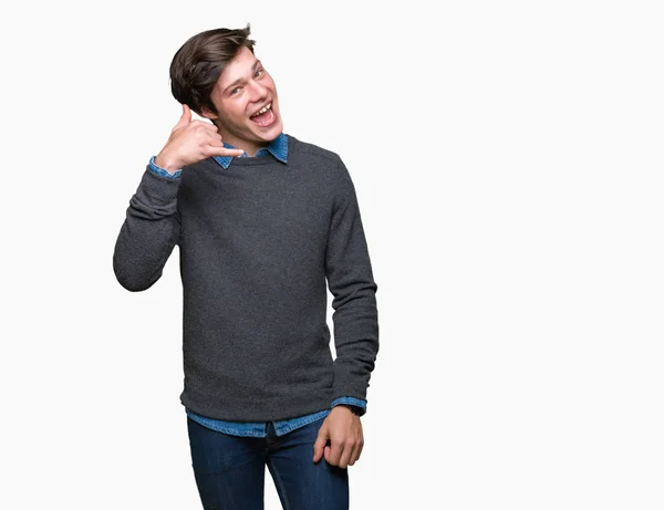 Young Handsome Elegant Man Isolated Background Smiling Doing Phone Gesture — Stock Photo, Image