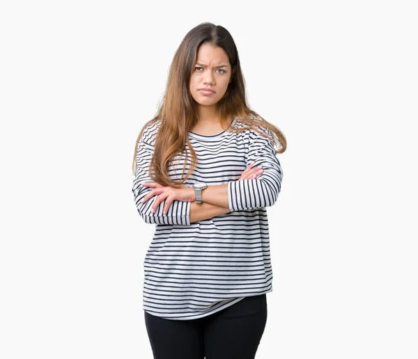 Young Beautiful Brunette Woman Wearing Stripes Sweater Isolated Background Skeptic — Stock Photo, Image